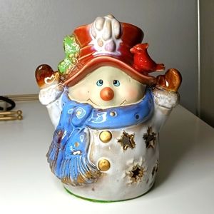 Ceramic Snowman Tealight Candle Holder Winter Christmas DecorSnowman Votive Hold